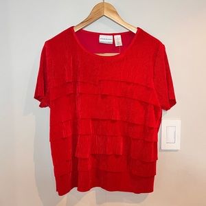 VINTAGE | Alfred Dunner red tiered plisse short sleeve top